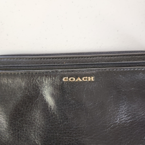 Coach Black Leather Double Zip Wallet Clutch Minimalist Designer Office - Picture 3 of 10
